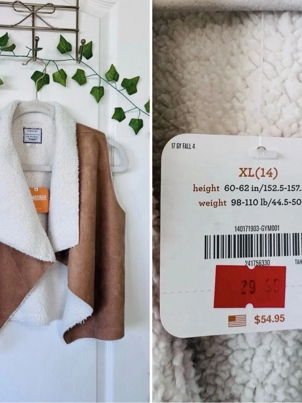 Gymboree Tan Faux-Suede Vest with White Sherpa Collar